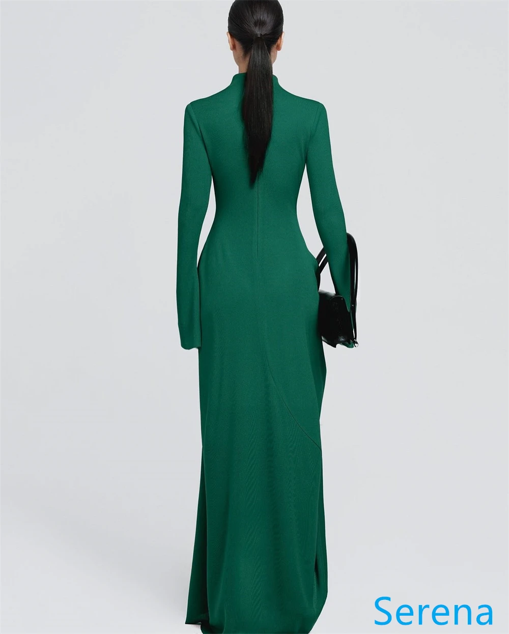 

Customized Modern Green Jersey Evening Dress O-Neck Long Sleeves Celebrity Gowns Bespoke Occasion Gowns Zipper Back Fashion