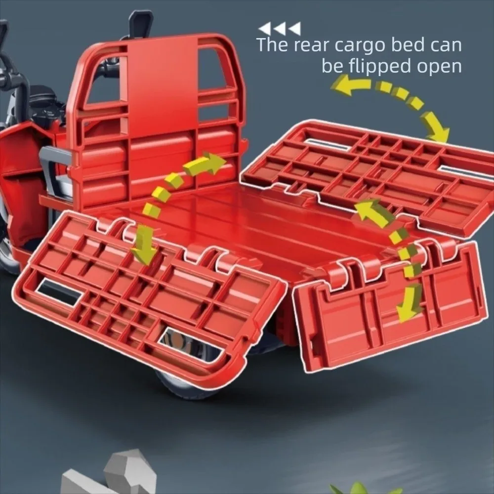 Model rowerka trójkołowego z dźwiękiem i światłem, kierunkowskazami na przednim koście, mechanizmem inercyjnym, rowerka inercyjnego, plastikowy model miniatury z napędem pull-back.