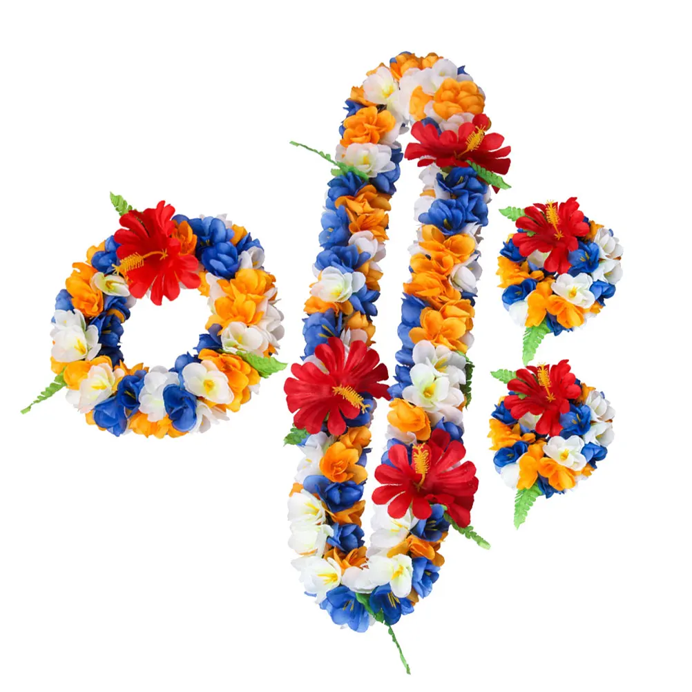 

4 Piece Artificial Flower Wreath Set Garland Hawaiian Leis Floral Accessories Beach Party Luau Celebration Travel Photography
