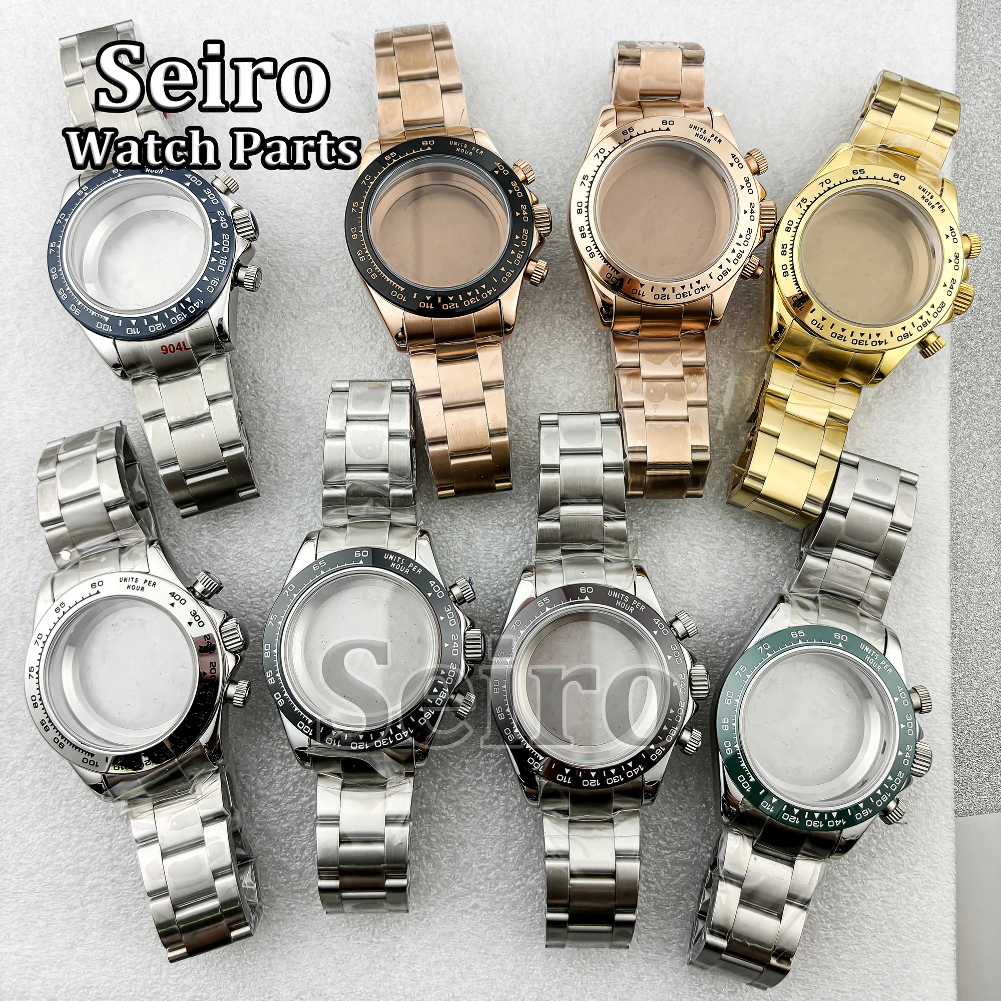 

39MM Watch Case Stainless Steel Oyster Strap Sapphire Glass Rose gold Silver Gold Modify for Daytona VK63 Movement 29.5MM Dial