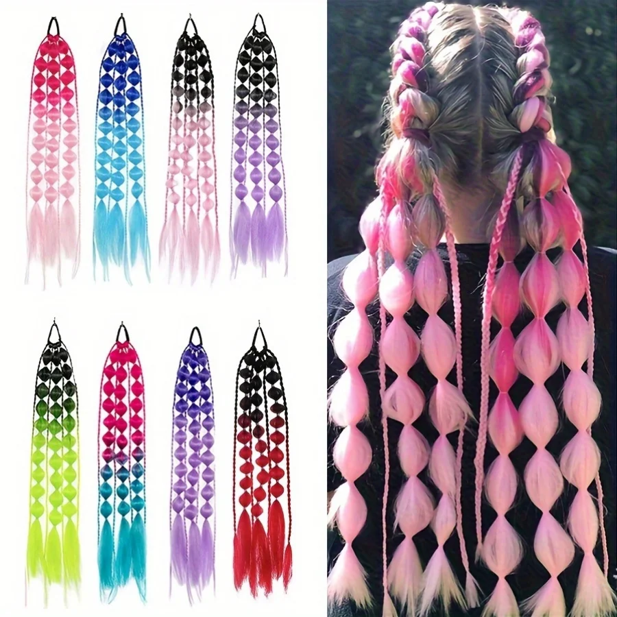 23-inch Colorful Lantern Bubble Braid Ponytail Extension Synthetic Suitable For Children's Holiday Party Gradient Twist Braid Co