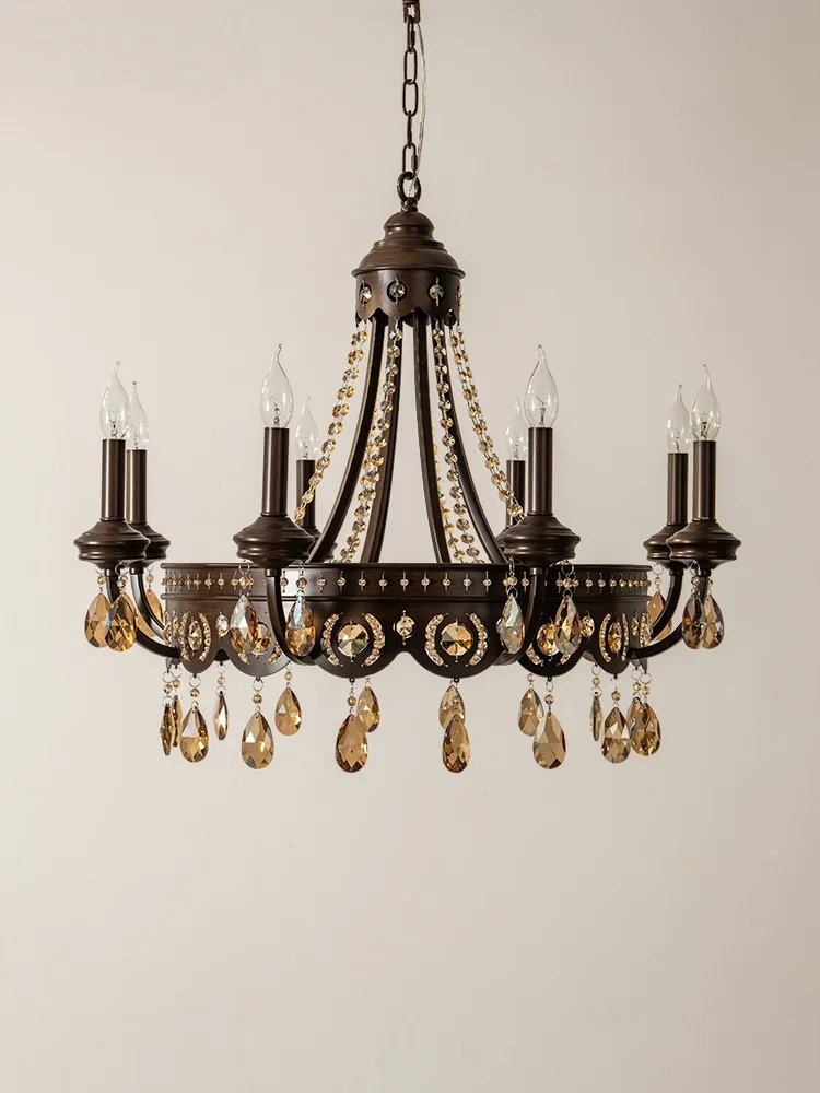 American Retro Led Chandelier Home Decoration Living Room Dining Room Bedroom Study Candle Iron