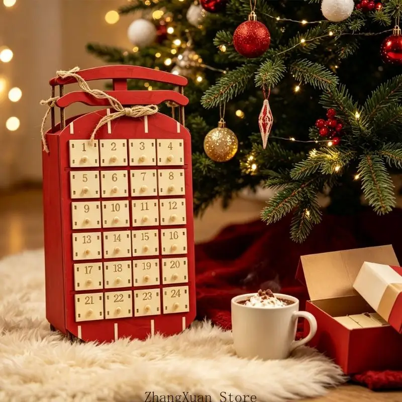 Freistehender oder hängender Schlitten-Adventskalender mit 24 nummerierten Fächern und Akzent für Zuhause, Klassenzimmer oder – Detail 2
