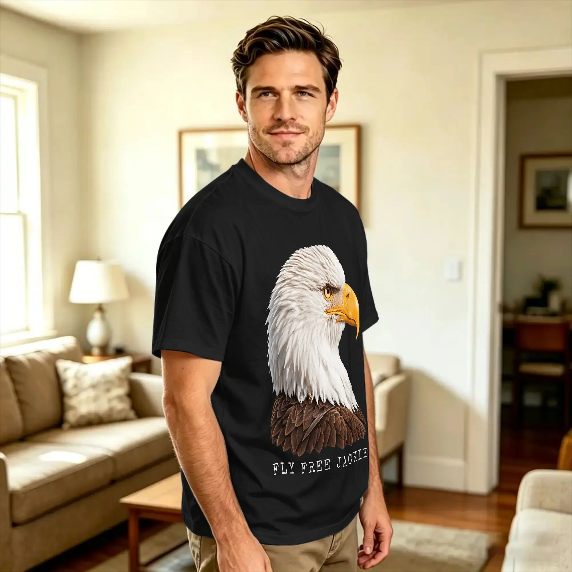 Jackie Eagle Fly Free 2012 2026 Cotton T-Shirt For Man Beach  Y2K Funny T Shirts Fashion Tee Shirt Oversized Design Clothing