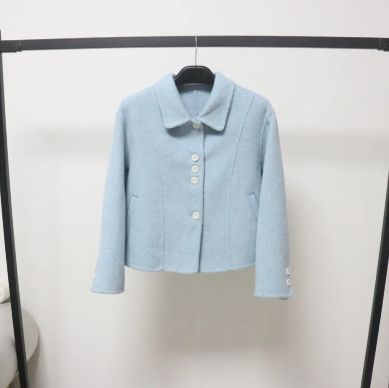 

Women's Elegant Autumn Winter Wool Long Sleeve Loose Short Jacket Lady Streetwear Single Breasted Wool Outwear Top