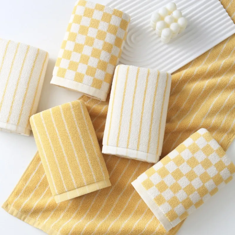 1/4/6pcs Yellow & White Stripe Cotton Towels Set - Quick Dry Absorbent Soft Lightweight Durable for Home & Hotel Bathroom Gift