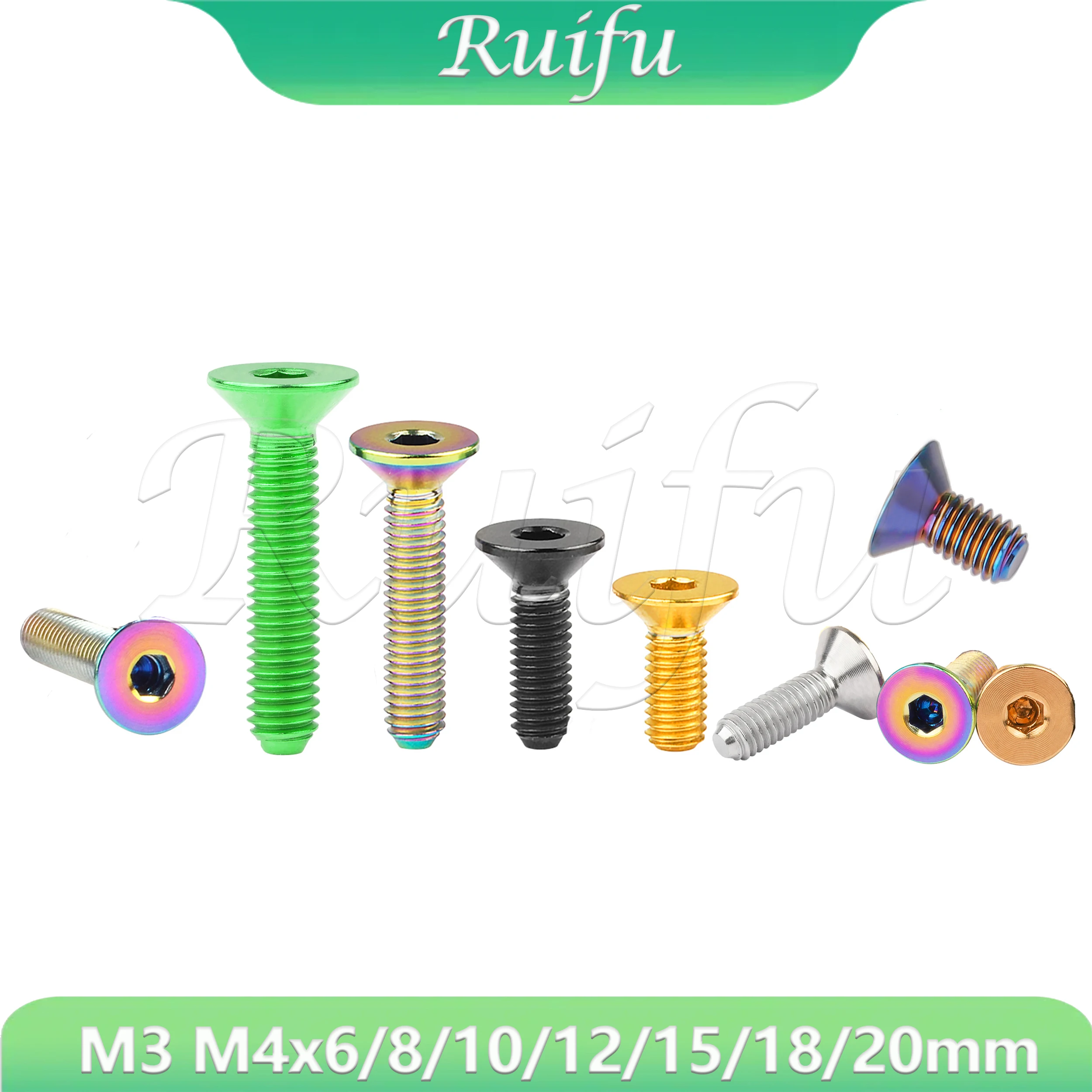 Ruifu Titanium Bolt M3 M4x6/8/10/12/15/18/20mm  Screws Thread Bolt for Bike Bicycle