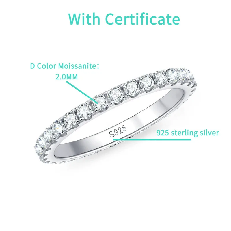 JH 925 فضة مويسانيتي خاتم للنساء السماء المرصعة بالنجوم خاتم الزواج موضة التراص حلقة مختبر الأحجار الكريمة D VVS1 غرامة مجوهرات