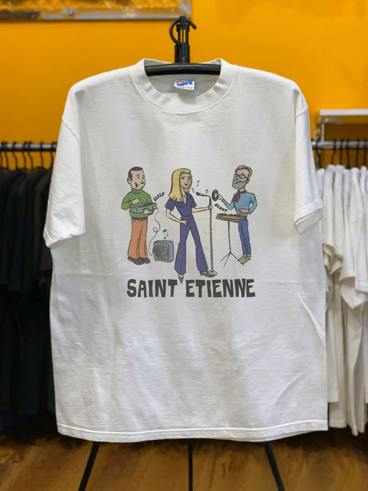 Saint Etienne Band Fun Cartoon Print Indie  Rock Cotton Short Sleeve T-Shirt Unisex Casual Breathable round Neck Top