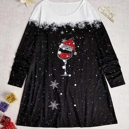 

Женское рождественское платье Wein, модная уличная рождественская свободная черно-белая юбка с длинными рукавами, женский праздник, фестиваль