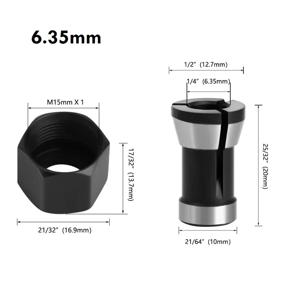 Milling Cutter Collet Chuck With Nut Engraving Trimming Machine Electric Router Milling Cutter Accessories 6.35mm 8mm 6mm