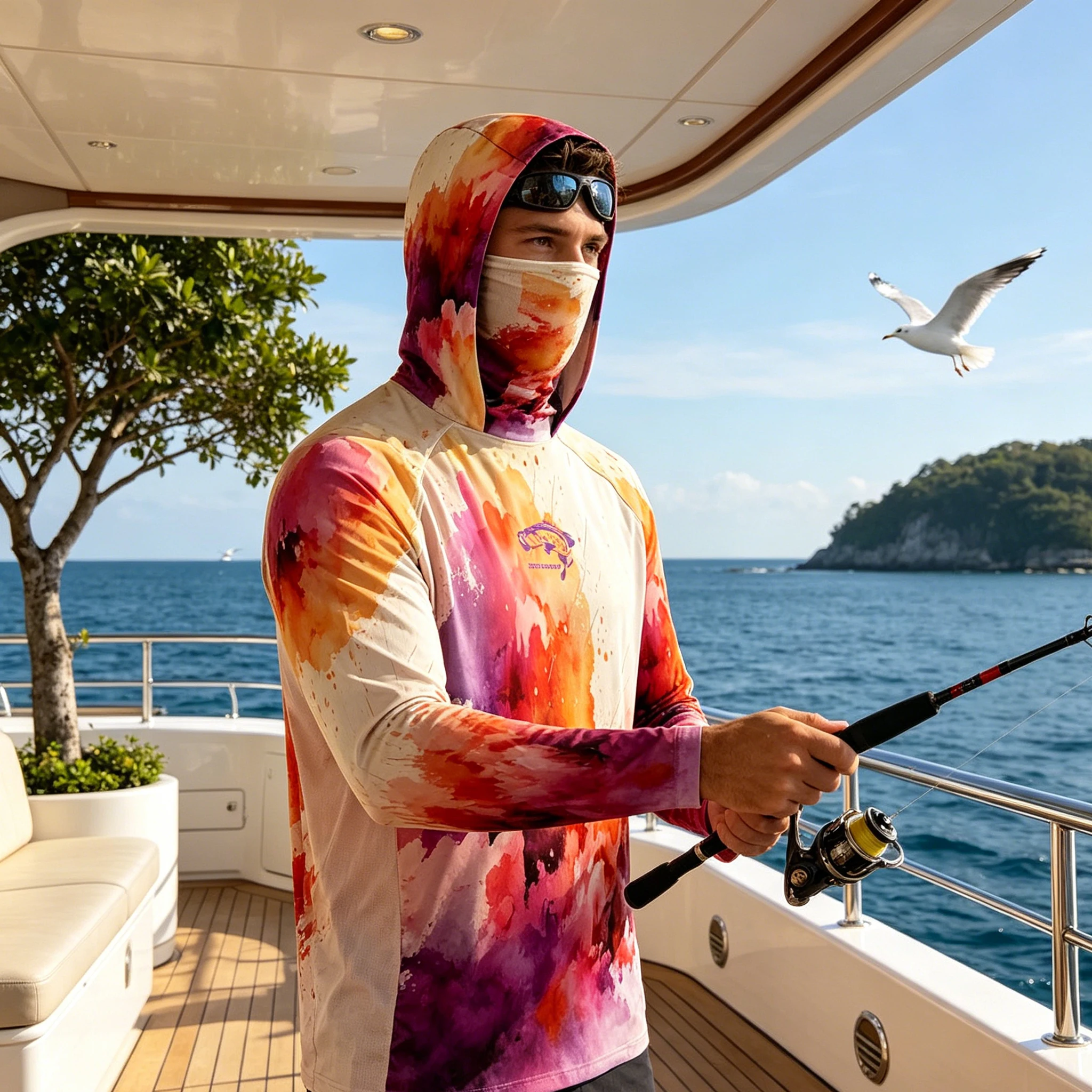 

Long Sleeve Fishing Shirt With Face Mask Hooded Fishing Clothes Quick Dry UV Protection Fishing Hoodie for Men Outdoor Fishing