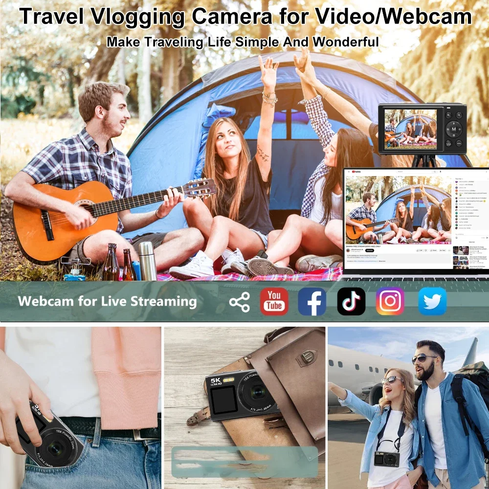 Digital Camera Dual Screen Portable 18X Digital Zoom 5K WIFI Vintage Vlog Video Recorder YouTube with Flash Photography Cameras