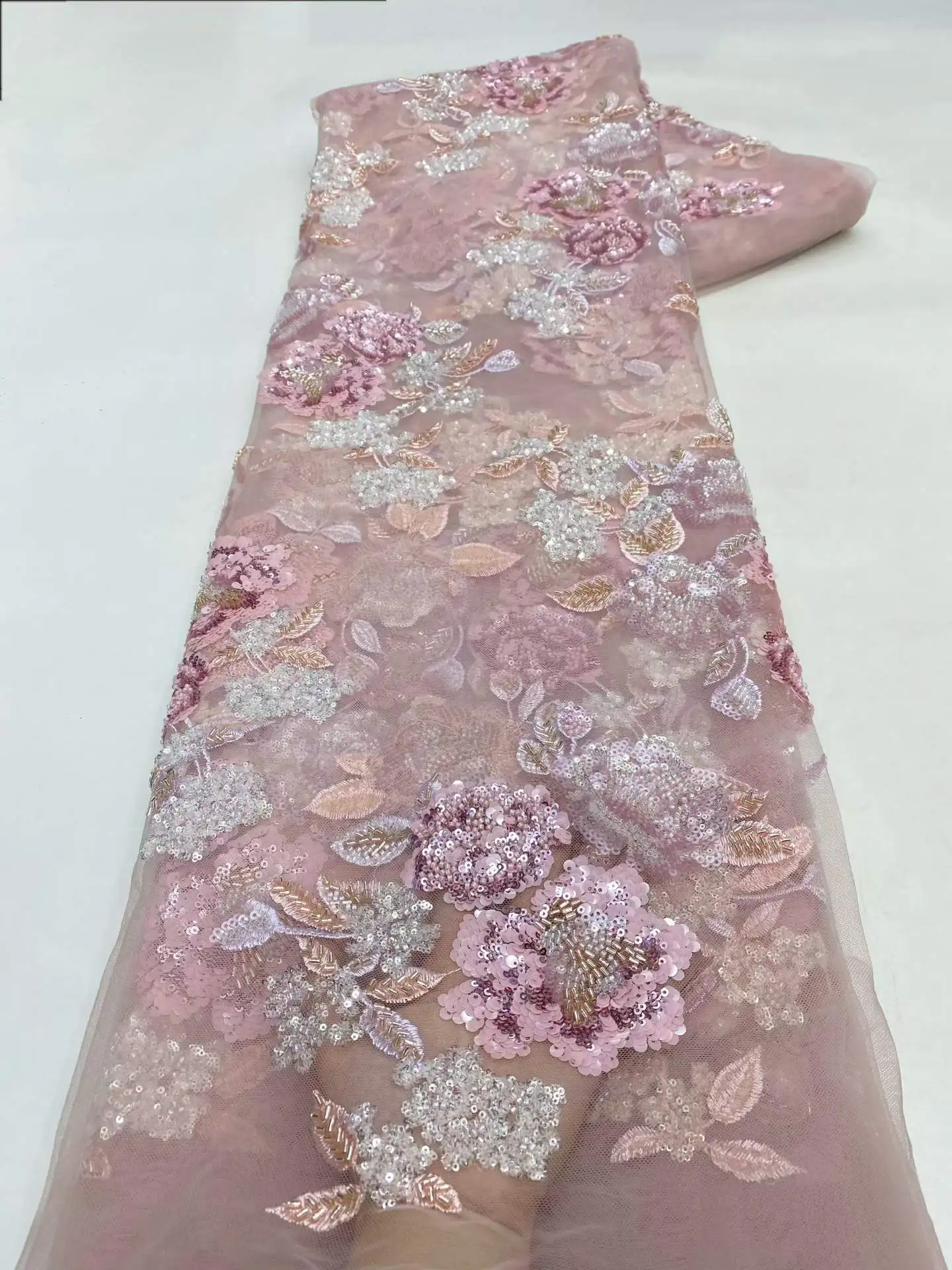 Exquisite Heavy Work ube Beads, Hexagonal Beads and Rhinestones, Ideal Material for High-End Wedding & Evening Bridal Gowns