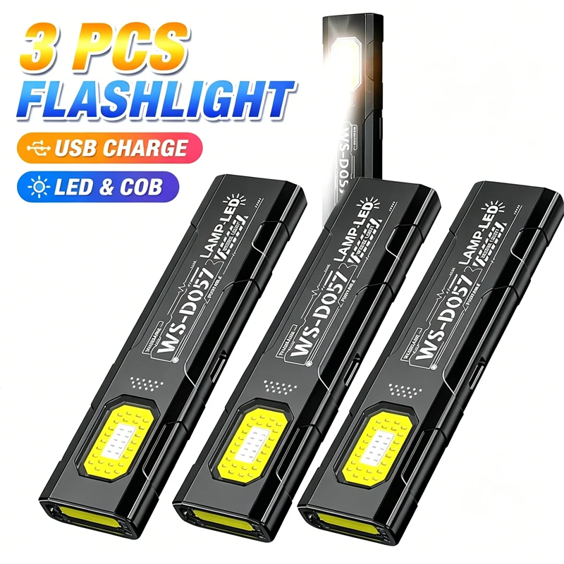 Powerful Mini COB LED Keychain Flashlight USB C Rechargeable Hanging Work Light Waterproof Keyring Camping Walking Pocket Lamp