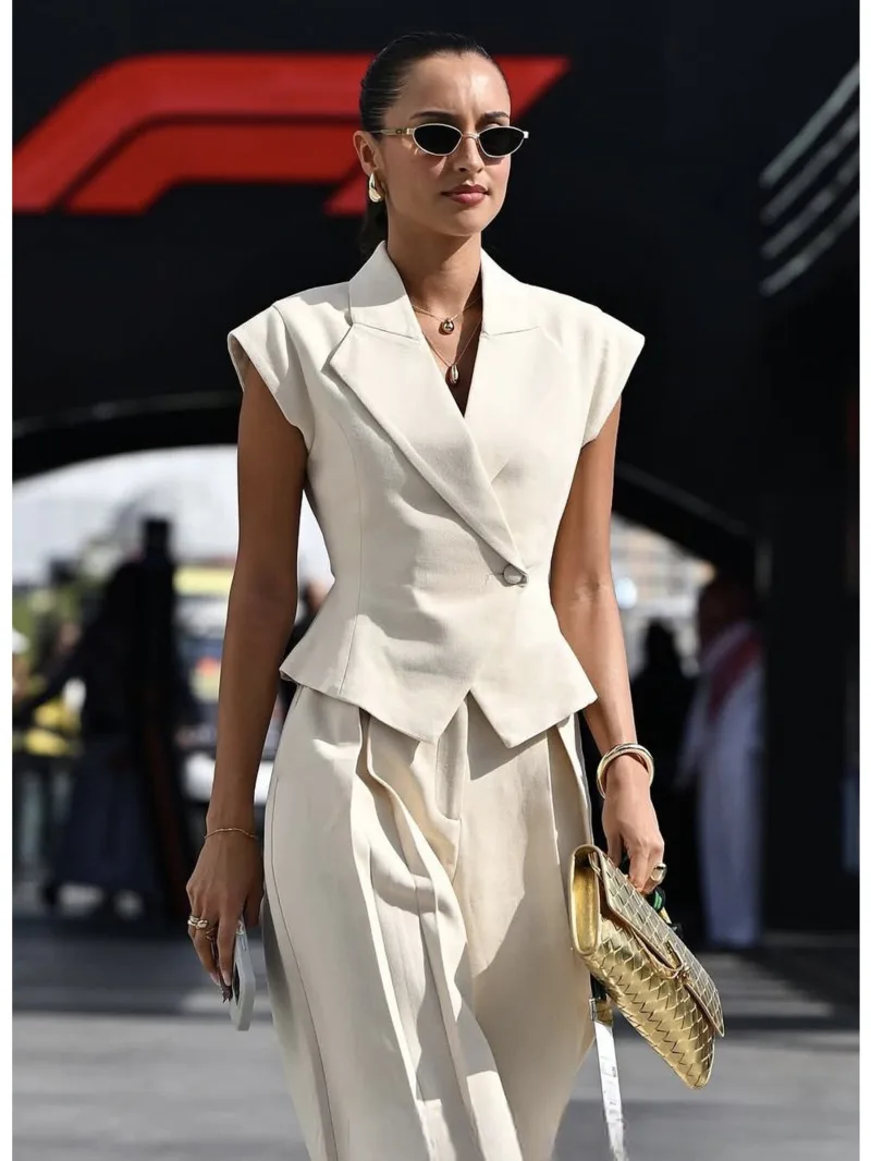 

Женский шикарный топ, брючный костюм без рукавов с v-образным вырезом, утягивающие топы, свободные прямые брюки, новые летние модные наряды BH9S