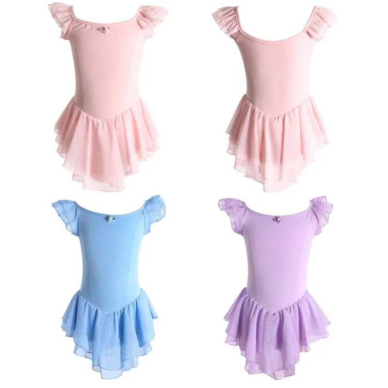 Fashion Children's Dance Dress Girls' Summer Short Sleeve Practice Dress Ballerina Dance Costume Ballerina Gymnastics Dress