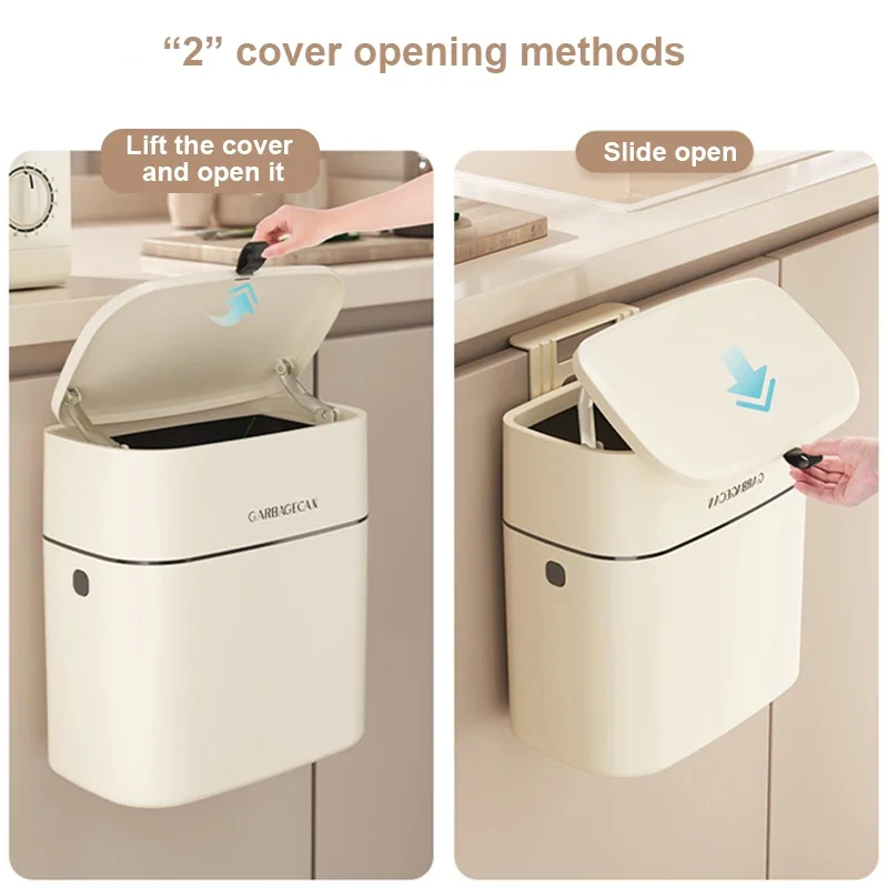 10L Hanging Trash Can Large Capacity Kitchen Recycling Garbage Basket Wall Mounted Trash Bins Counter Trash Bin with lid