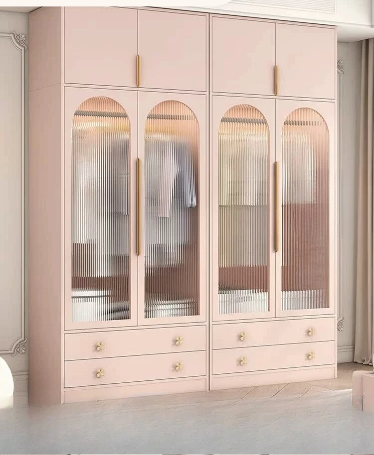 Pink wardrobe bedroom floor-to-ceiling glass door sensor light wardrobe