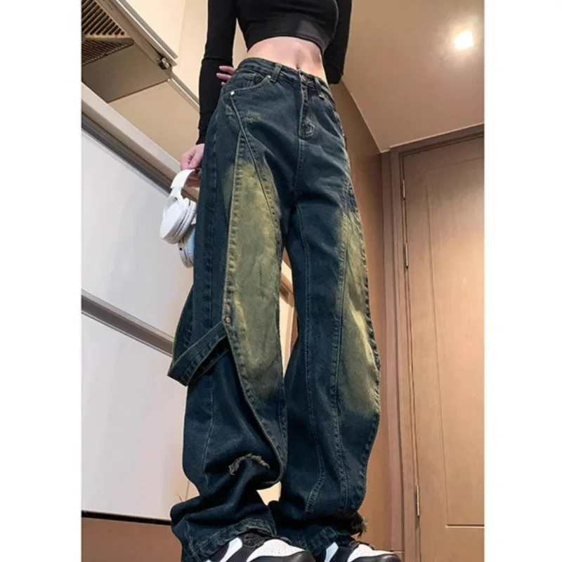 Fashion High Street Pants Women's Design Sense Niche Deconstruction Splicing Heavy Industry Jeans Spring and Autumn Overalls