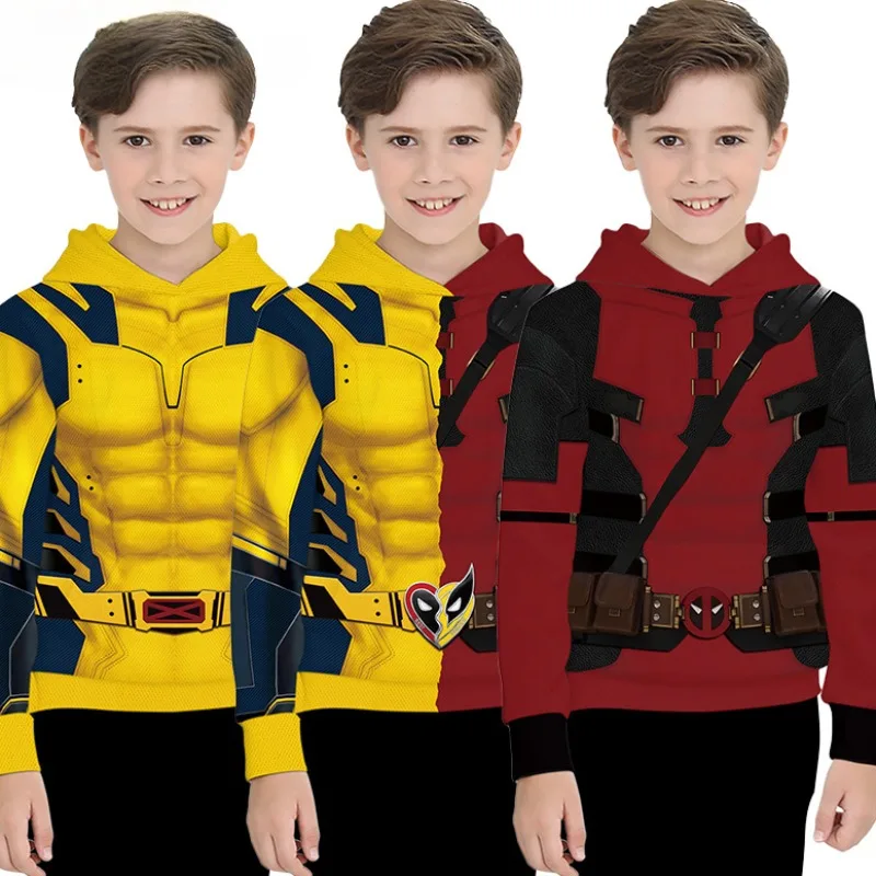 

Kids Cosplay Superhero Deadpool Printed Children's Hoodies Costumes Halloween Wolverine James Howlett Party Costume Jackets Top