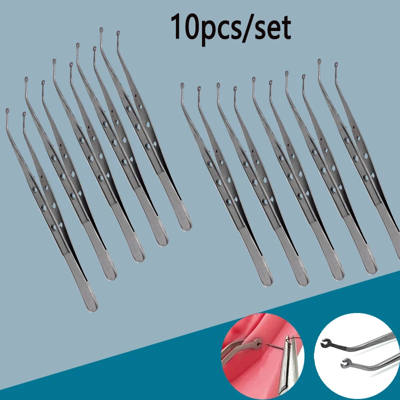 

10Pcs/set Dental Surgical Operation Stitching Tweezer Stainless Steel Tweezers Auto Cotton Dressing Forceps Serrated Tip Tools