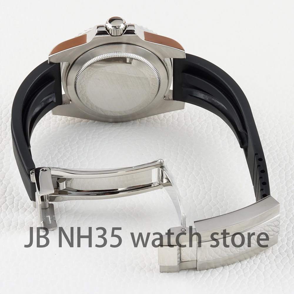 40mm Black /Sliver Ceramic Bezel Watch Case Sapphire Glass Rubber Strap For NH35 NH36 NH38 Movement 28.5mm Dial Yacht-master
