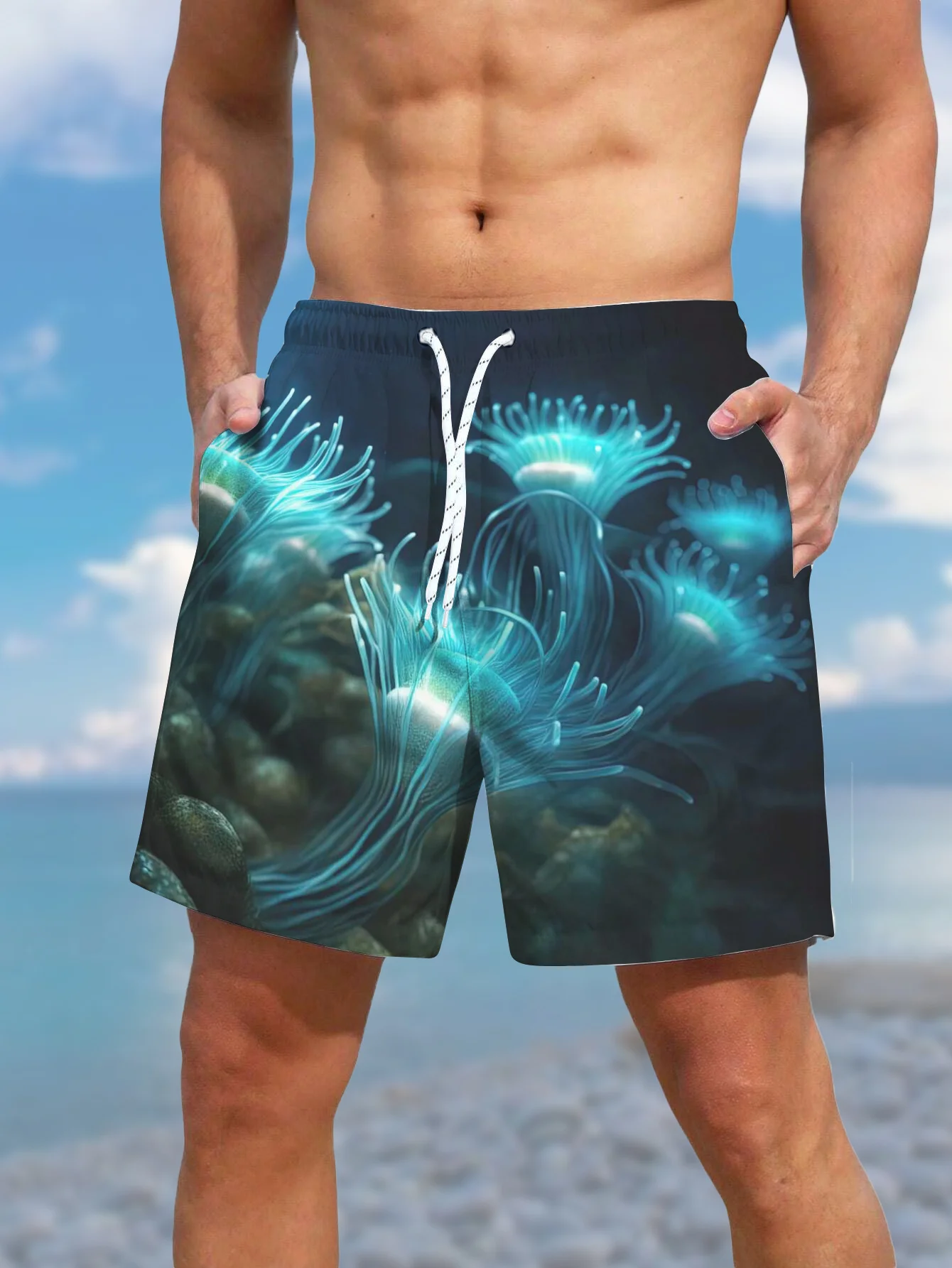 3D-Printing Mens Swim Trunks, Quick Dry Mens Swimwear,Jellyfish Swimsuit For Mens with Pockets, Suit For  Swim, Board, Surf