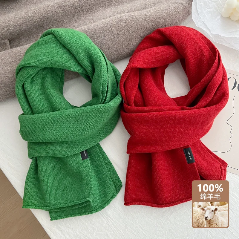

Winter2025New100%High-quality Wool Knitted Scarf Korean Version Versatile High-end Feel Solid Color Warm Neck Scarf