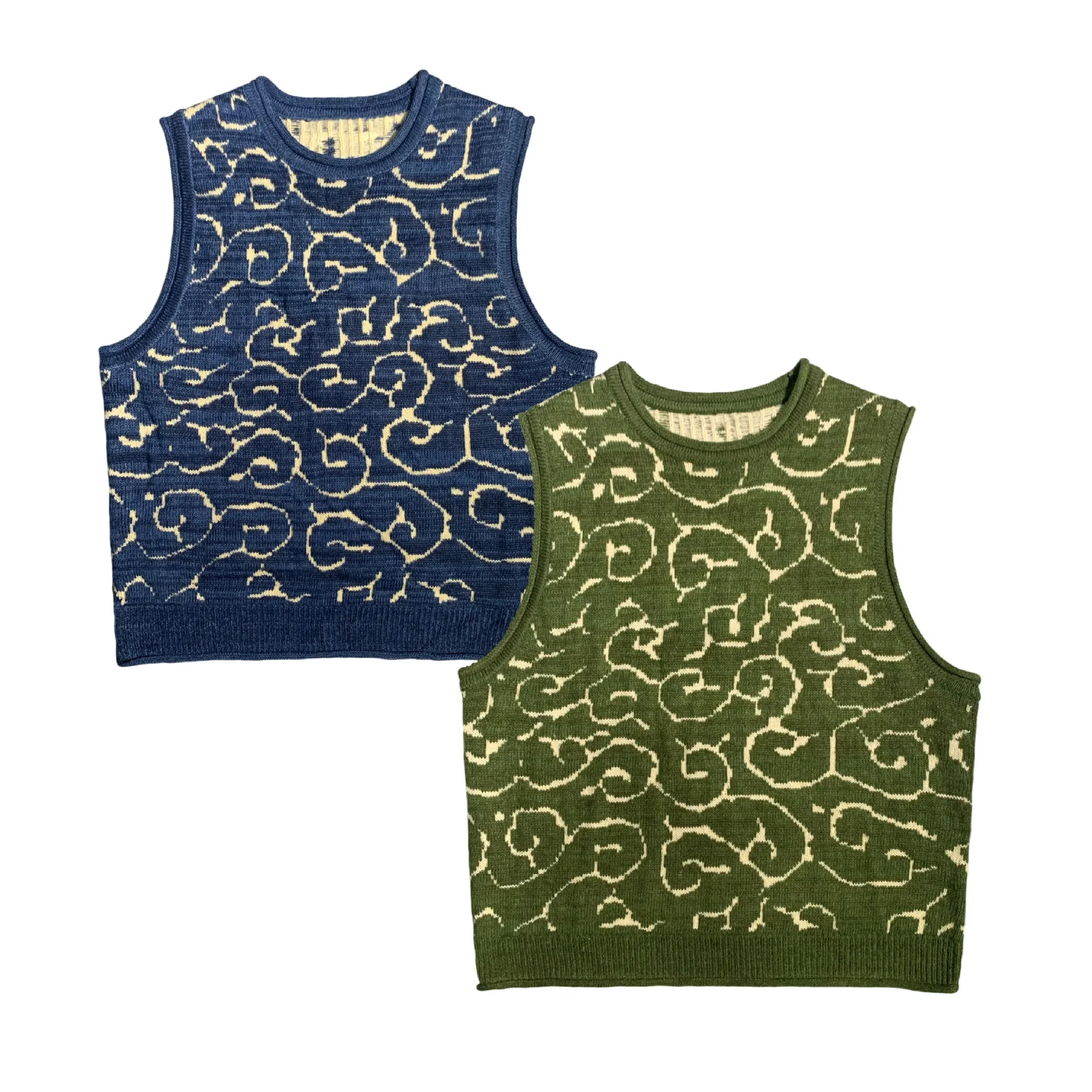 Kapital Vintage Non Hirata Hiroshi Printed Sweater Knitted Vest Tang Pattern Sleeveless Totem Tank Top