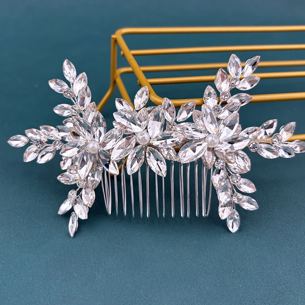 

DZ024 Кристаллическая расческа для волос невесты, элегантный головной убор со стразами, свадебные украшения для волос, серебряный цвет, женская боковая расческа, головные уборы на день рождения