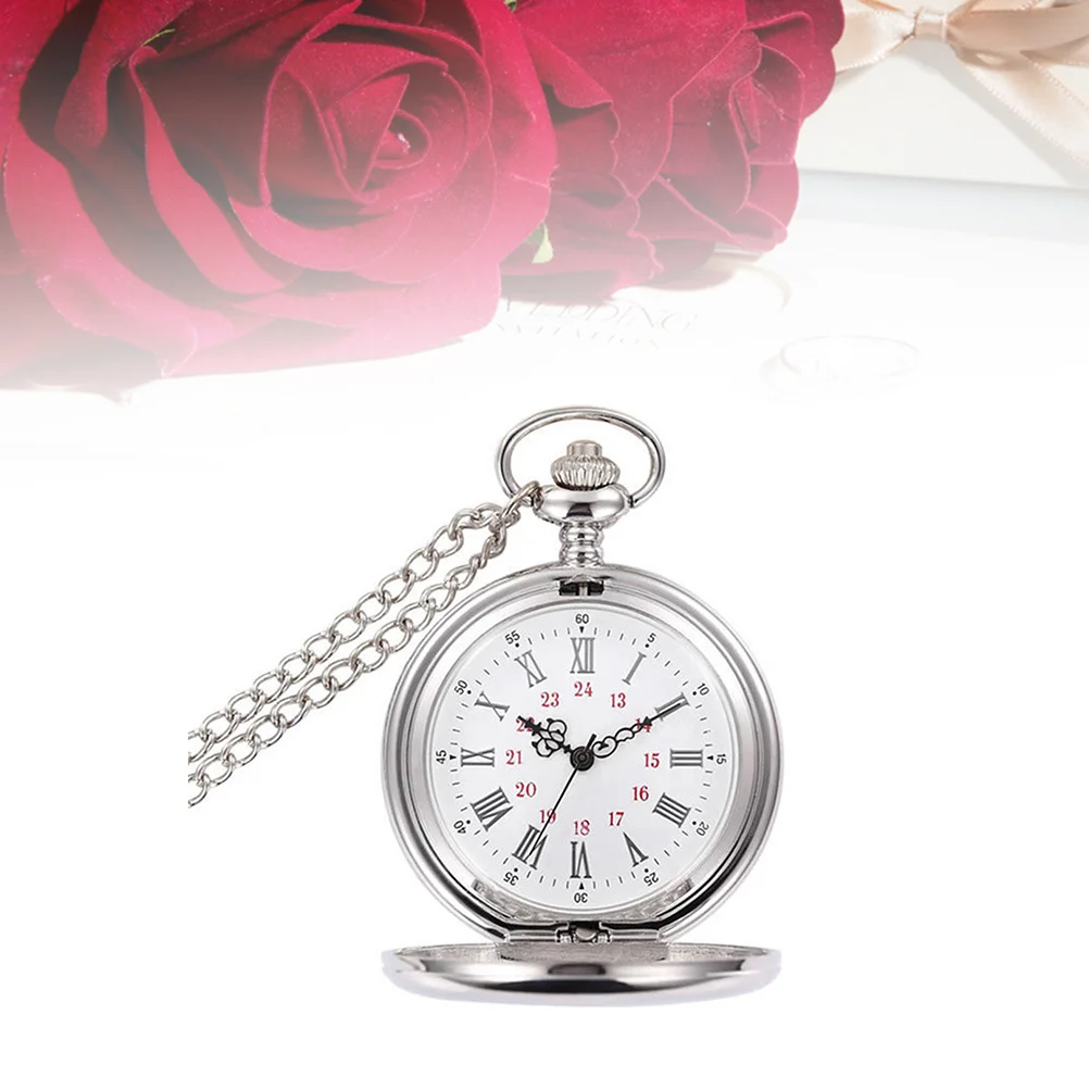Montre de poche rétro, grande taille, Quartz lisse, chaîne argentée, à la mode, Style Vintage, léger, Durable, verre métallique