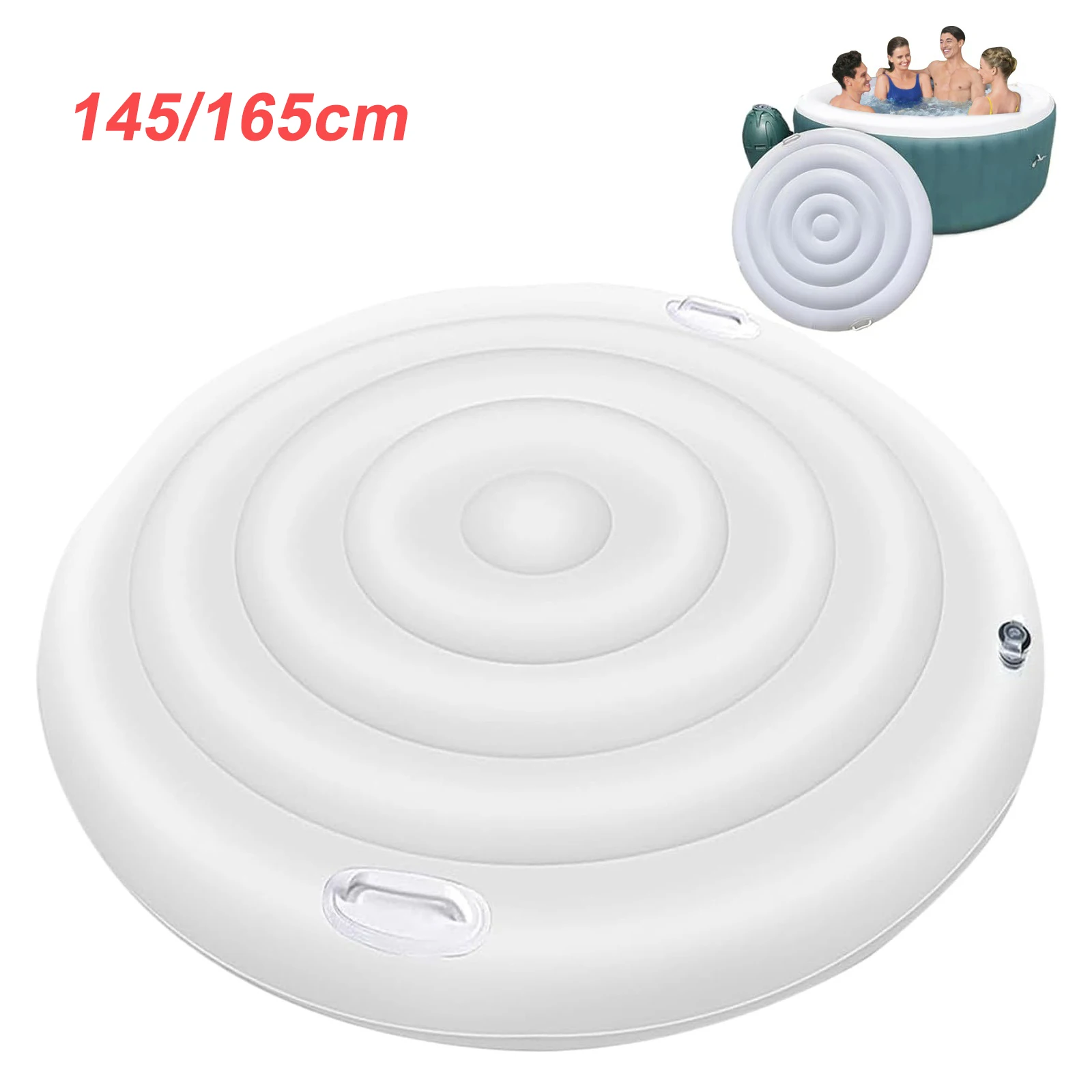 145cm Diameter Inflatable Hot Tub Cover Energy Saving Round Hot Tub Lid Outdoor Spa Pool Windproof Rain-Proof Thermal Cover