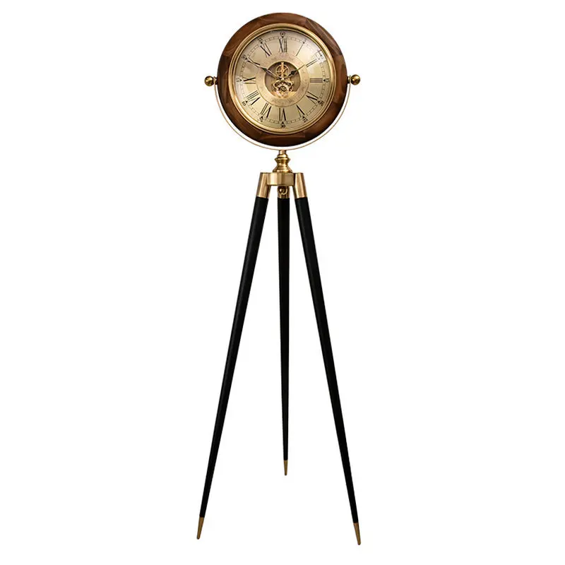 

American living room retro creative floor clock tripod ornament European standing clock mechanical gear large table light luxury