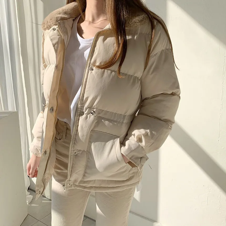 

Solid Color Warm And Comfortable Puffer Jacket Women Lapel Autumn inWter High-grade Cotton-Padded Cotton-Padded Coat