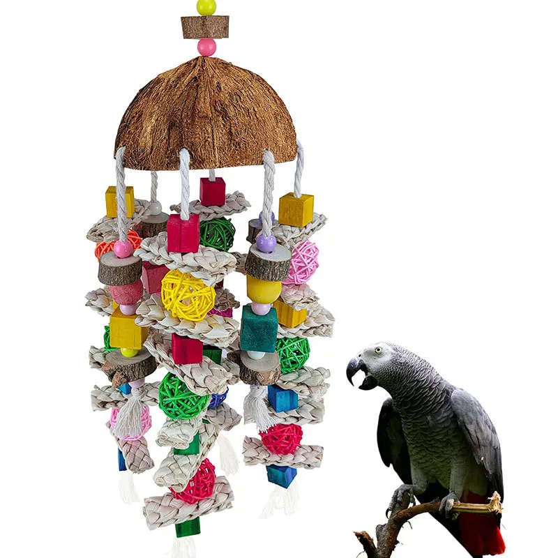 Large parrot nibbling toy in parrot toys Coconut shell Sichuan pepper wood corn vine ball bird skewer toy