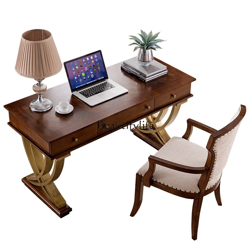 

American country desk desktop solid wood study desk light luxury simple modern home writing desk