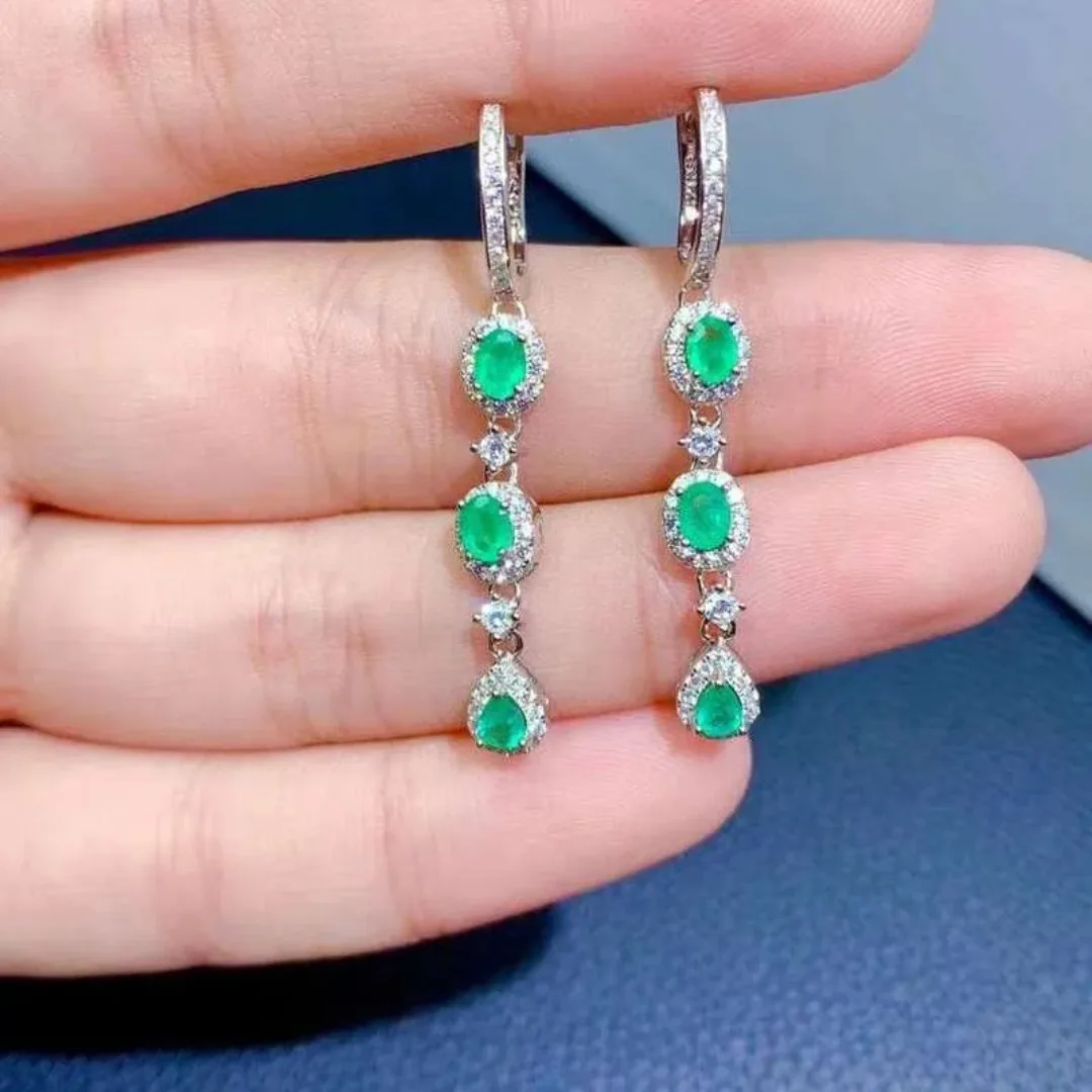 

Fashion Emerald Drop Earrings for Party 3mm*4mm Earring 925 Silver Emerald Jewelry