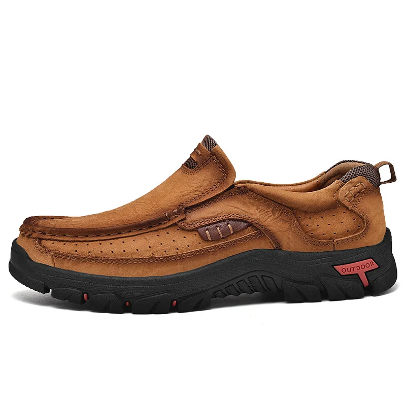 รองเท้าลำลองหนังแท้สำหรับผู้ชาย สวมใส่สบาย ระบายอากาศได้ดี ดีไซน์ทันสมัย หัวกลม พื้นยาง ทนทานต่อการสึกหรอ เหมาะสำหรับฤดูร้อน