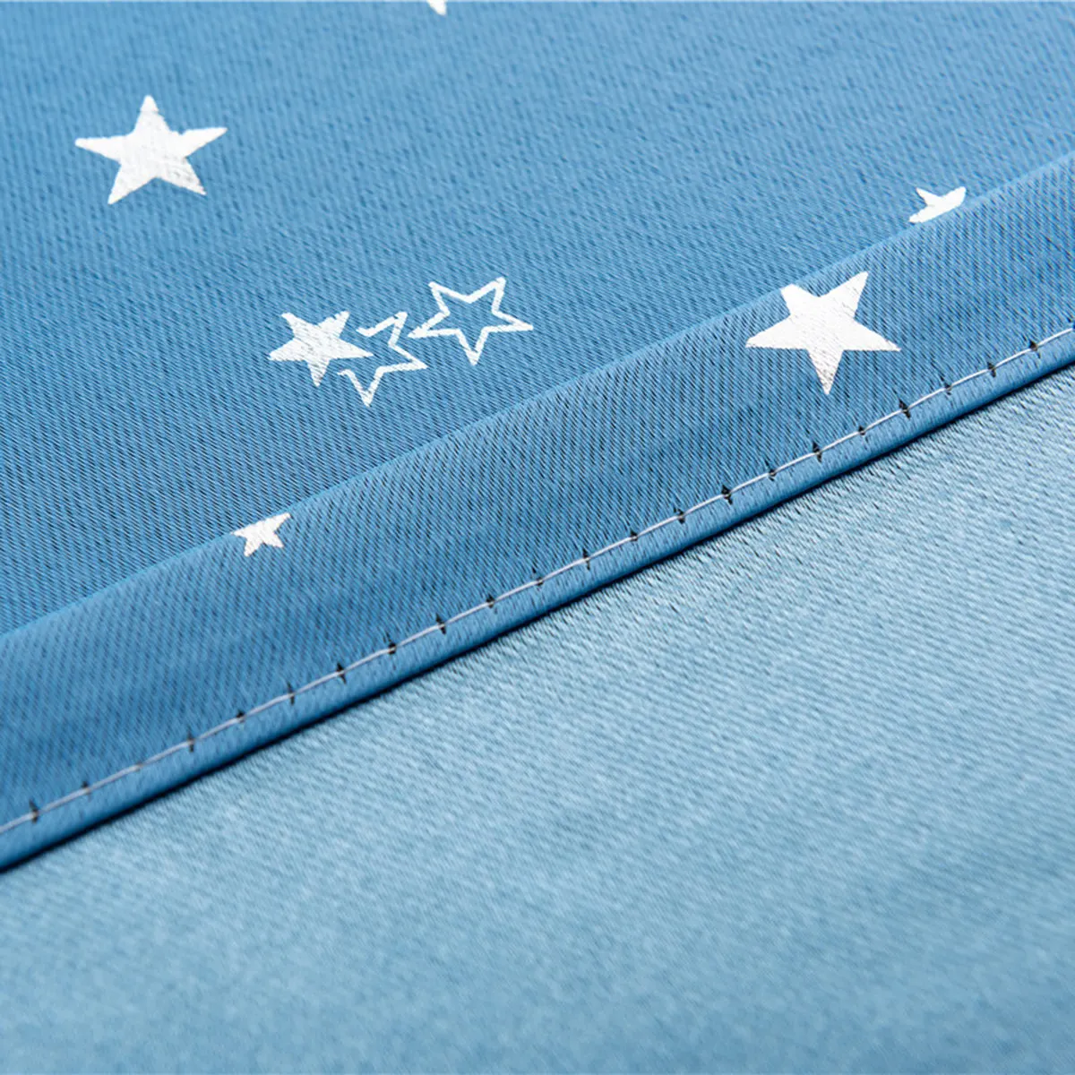 Blackout Curtain Silver Star Decor Punch Free Tape Mounted Window Drape Sky Blue 90x180cm