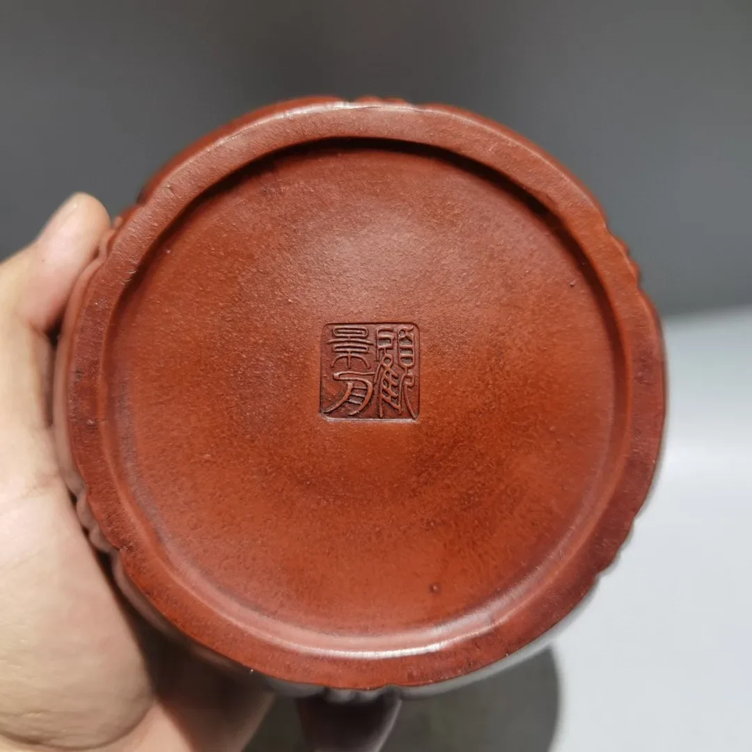 Antigua colección folclórica Xizang Yixing olla de arcilla púrpura olla de haz de loto patrón de loto tetera jarra barro rojo reunir fortuna
