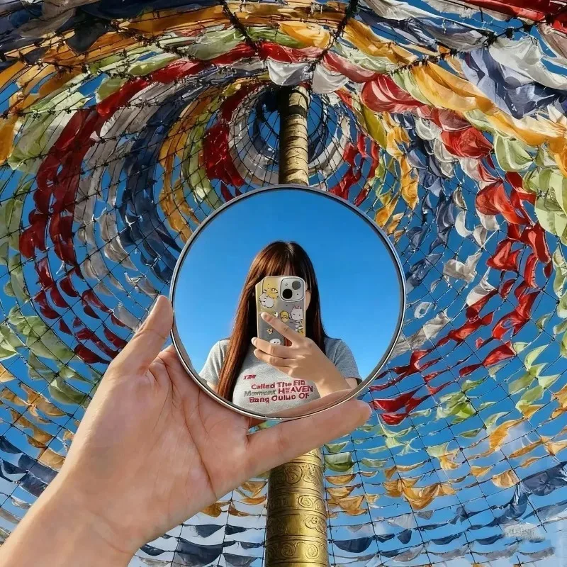 Handheld Selfie Mirror Portable Round Reflection Convex Mirrors for Photography Prop Vlogging Traveling Accessories 7.5cm/9.5cm