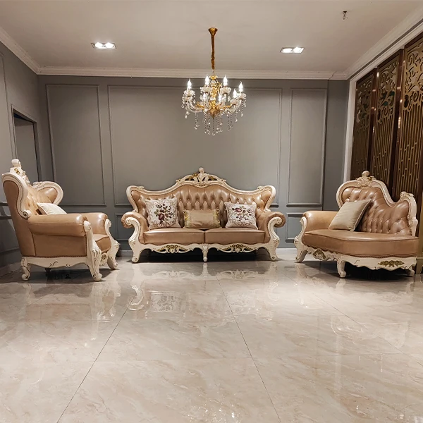 

*# European Carved Wood 1 2 Seater Chaise Longue Couch Furniturse French Classic Leather Living Room Sectional Recliner Sofa