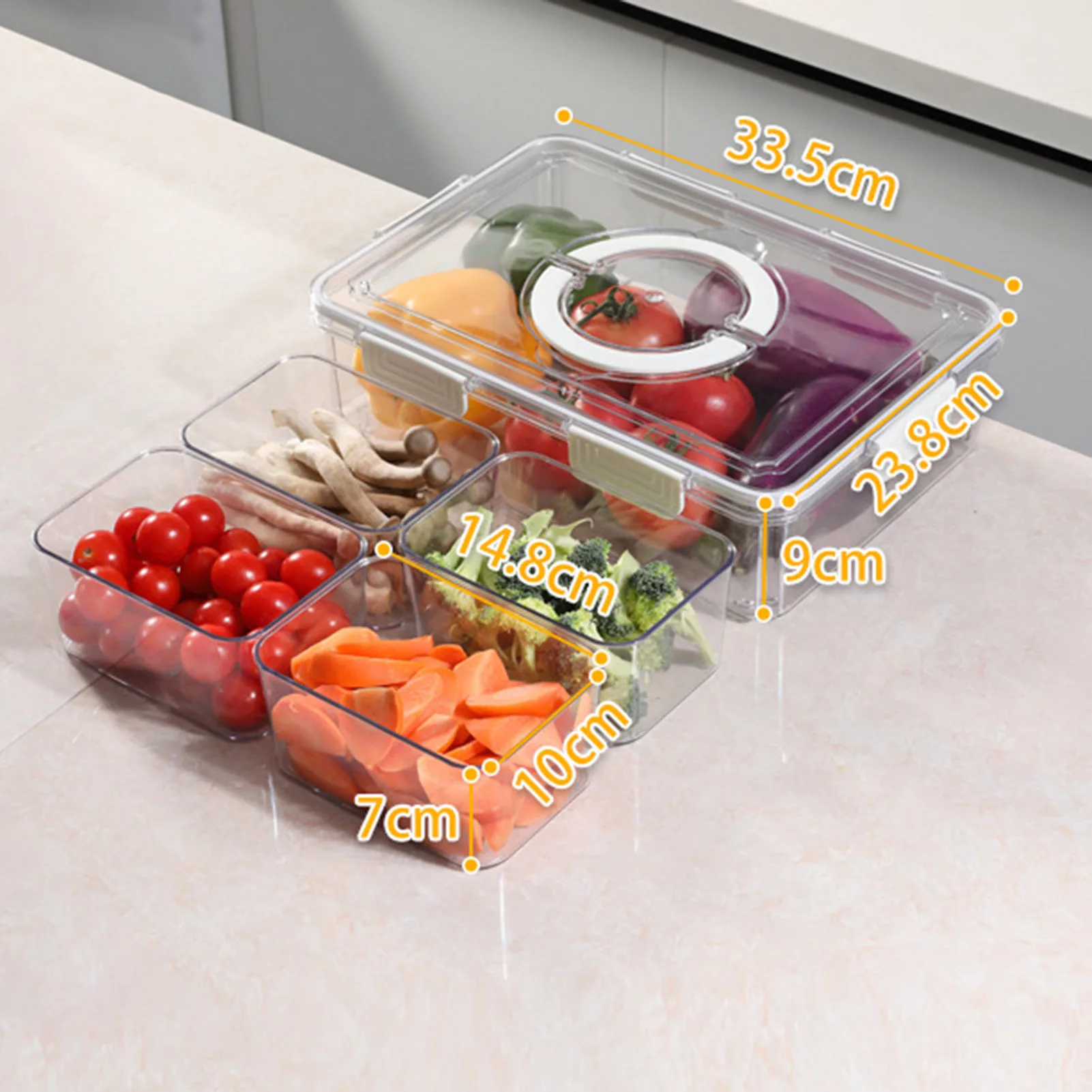 Grids Divided Serving Tray Storage Box Kitchen Portable Sub-format Seasoning Separator Box Fresh-keeping Snack Fruits Food Box