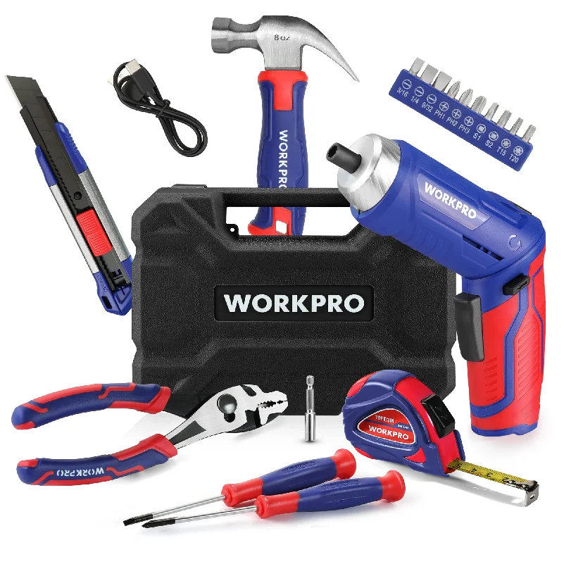 WORKPRO Electric Screwdriver with 18pc Home Tool Kit  Rechargeable Electric Screwdriver Kit, Portable Tool Set for Garage