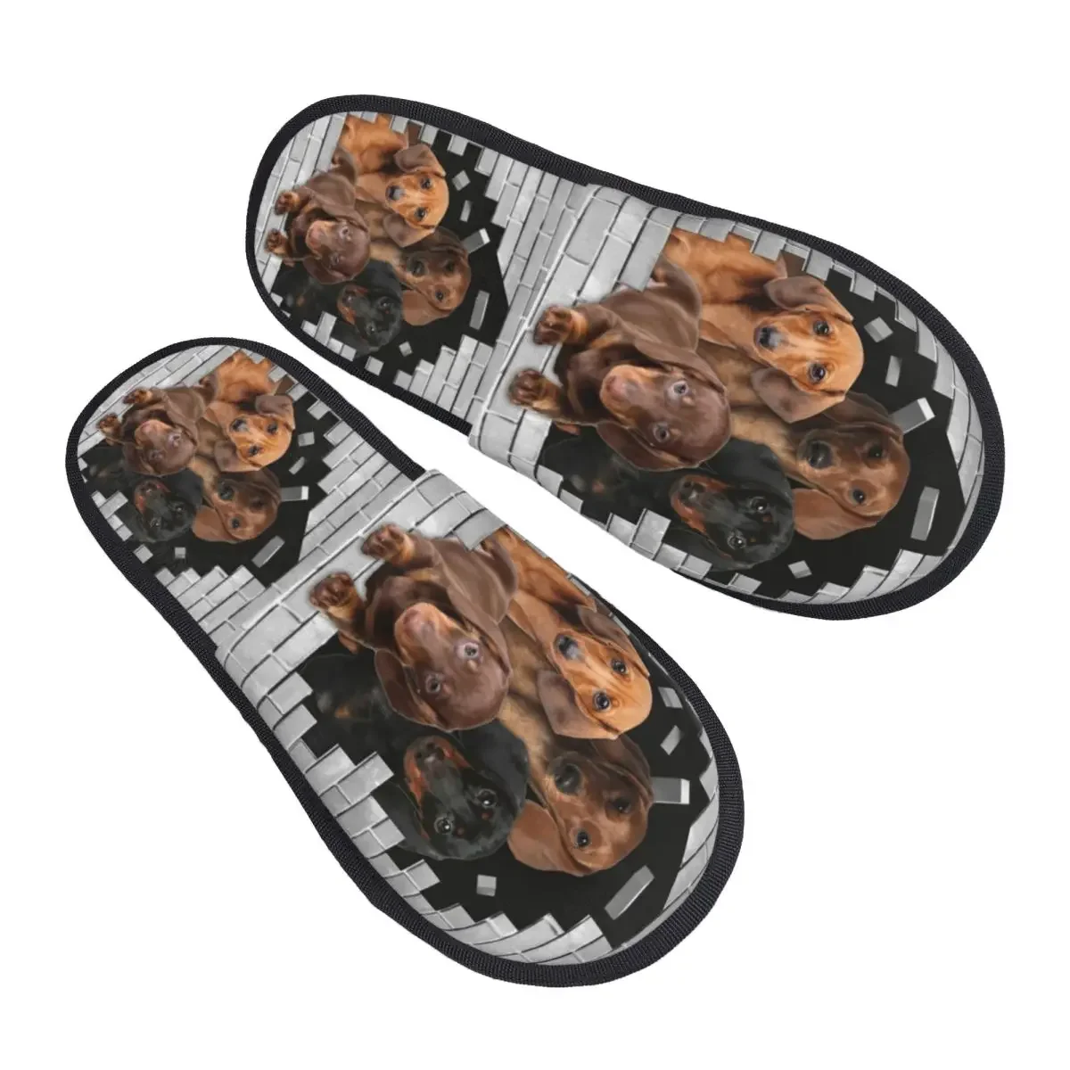 Chaussons maison en brique cemento para mujeres, chien teckel personalizado, mousse à mémoire forme douce, saucisse Wie