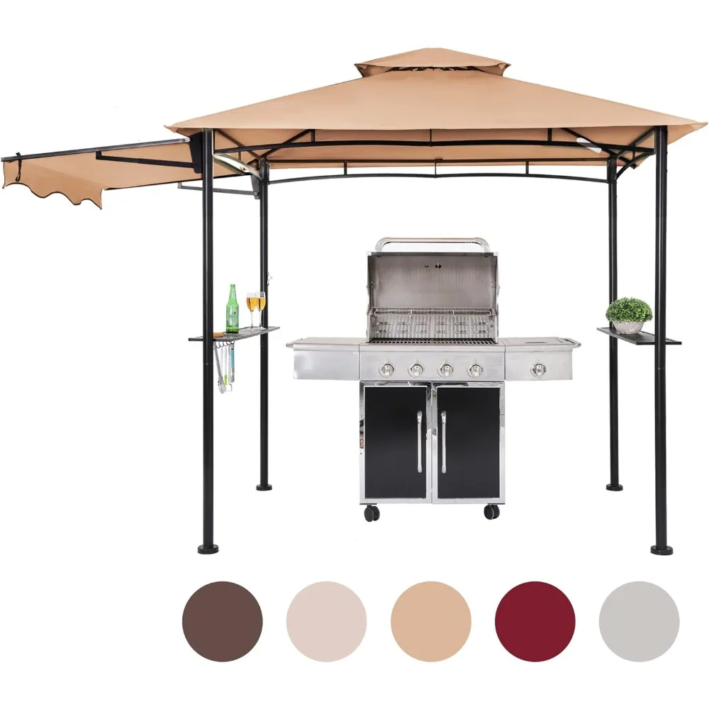 

5x8 Grill Gazebo, Outdoor BBQ Grill Patio Canopy with Extra Shadow & LED Lights, Barbeque Gazebo Canopy (Khaki)