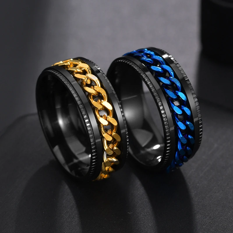 Maxmoon Cool Stainless Steel Rotatable Men Ring High Quality Spinner Chain Punk Women Jewelry for Party Gift