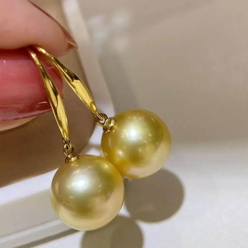 

Gorgeous AAA10-11mm 9-10mm 11-12mm South Sea Gold Round Pearl Earrings 14K Gold