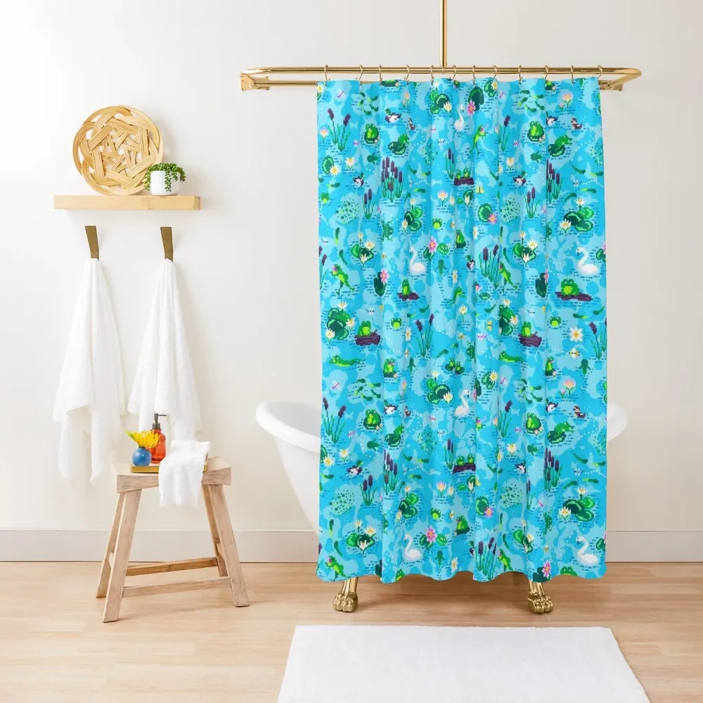 A Very Froggy Frog Pond Pixel Art Shower Curtain Bathroom And Shower Curtain